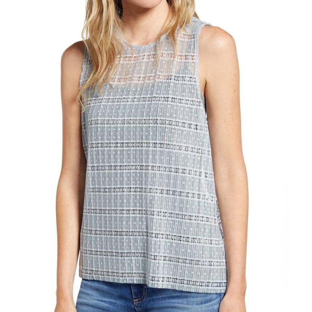 Chelsea 28 Tank Top Womens Small Dusty Blue Dot Lace Overlay Sleeveless Feminine